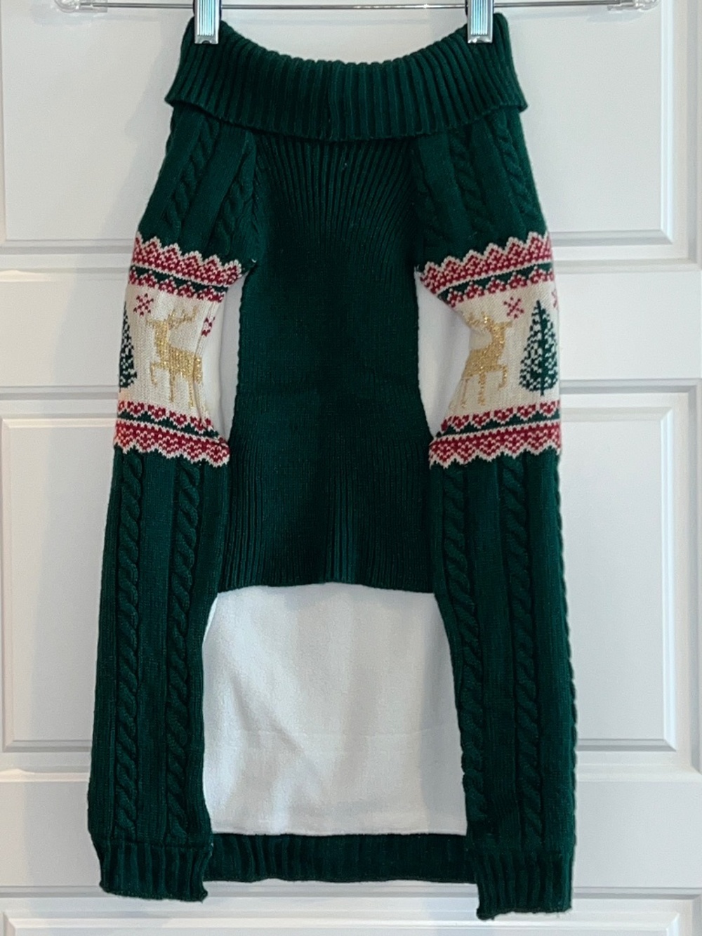Jingles & Joy Green Reindeer Fair Isle Cable Knit Christmas Dog Sweater Size XL - Picture 5 of 5